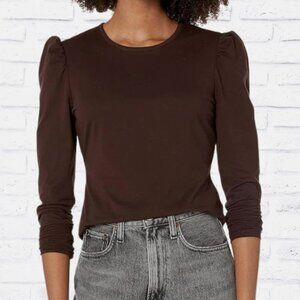 Rebecca Minkoff Brown Ruched Puff Sleeve Long Sleeve Top – Size L